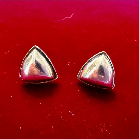 VTG Sterling Silver Triangular Earrings Post Style - Picture 9 of 11